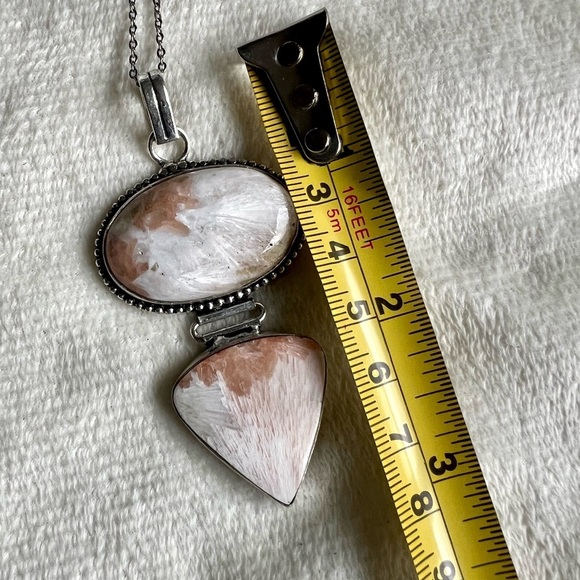 925 Double Scolecite w/ Peach Stilbite Pendant Necklace - Picture 3 of 5